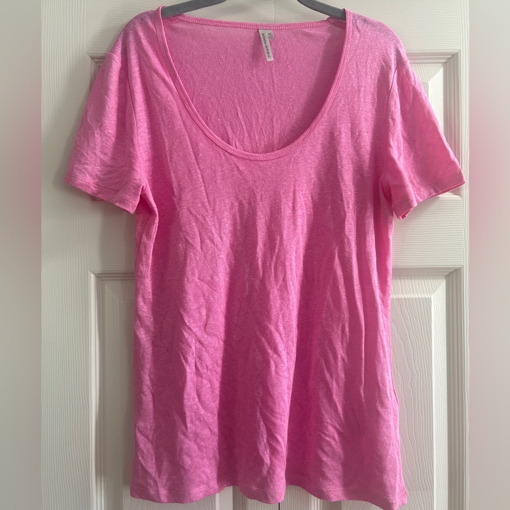 Banana Republic Shirt Women's M Pink Short Sleeve 100% Linen Top Tee Shirt